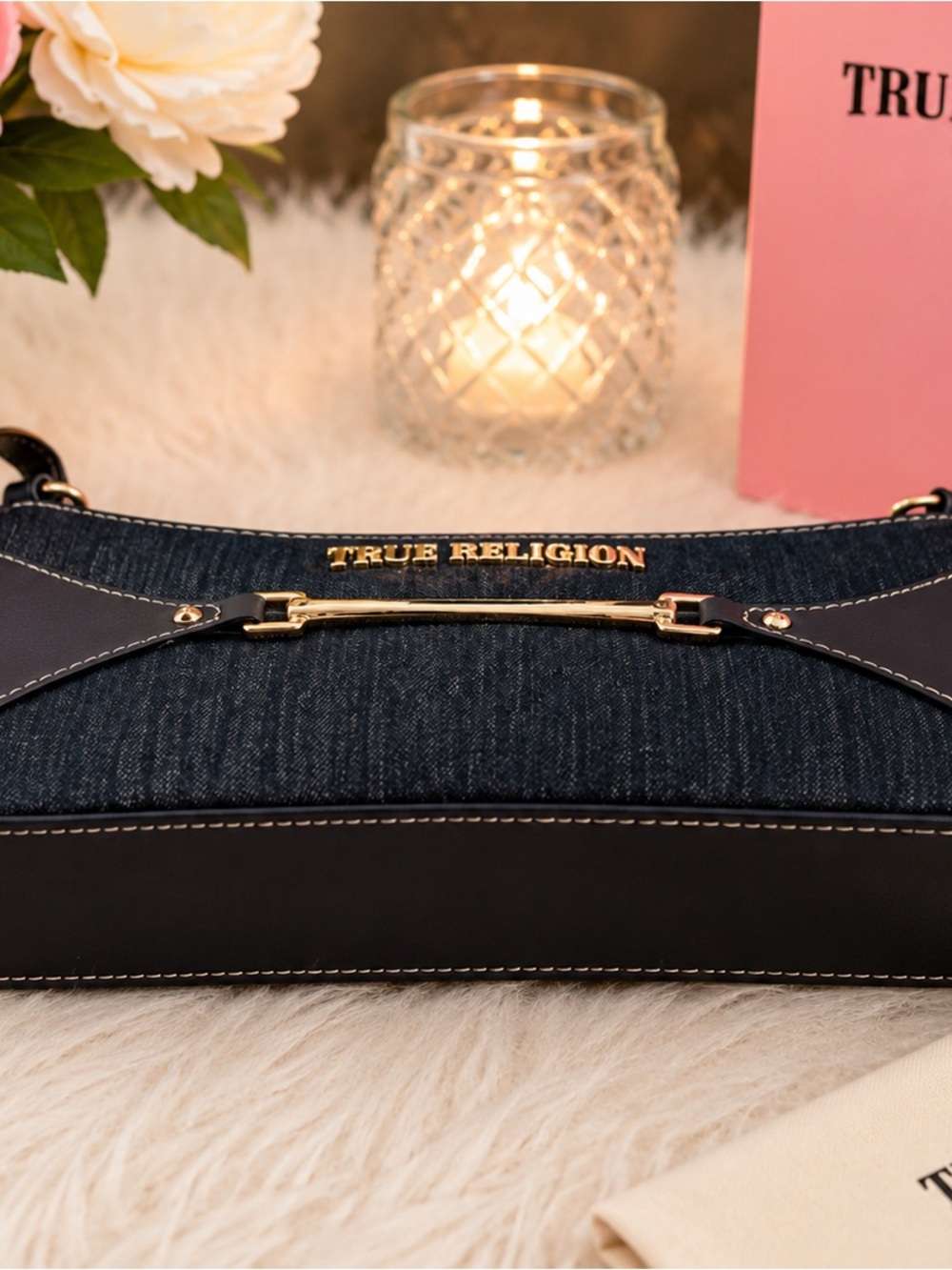 True Religion Dark Denim Shoulder Bag with Gold Hardware - Picture 4 of 4